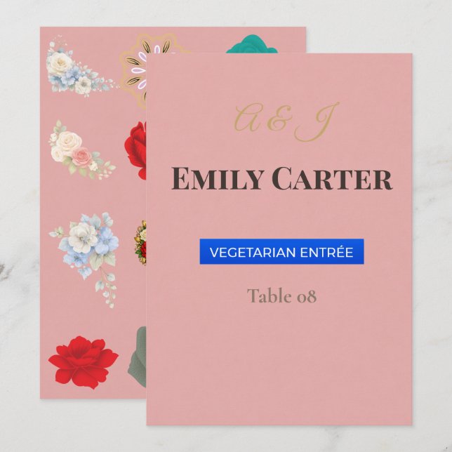 Tarjetas de lugar para boda de lujo | Floral román (Anverso / Reverso)