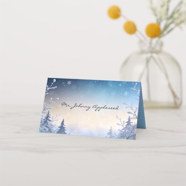 Tarjetas de lugar para boda Soft Winter Daydream (Anverso)