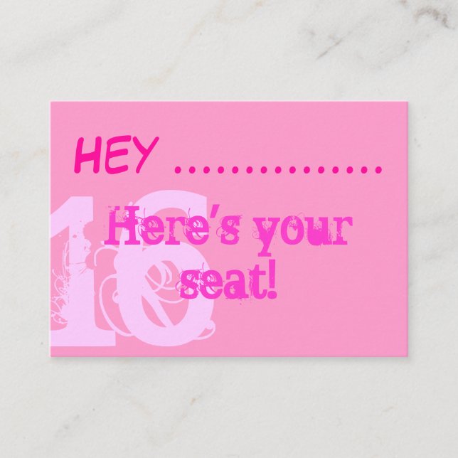 Tarjetas de lugar para fiesta Pretty Pink Sweet 16 (Anverso)