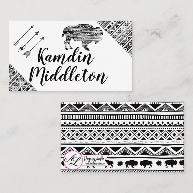 Tarjetas de lugar personalizadas Boho Buffalo Trib (Anverso / Reverso)