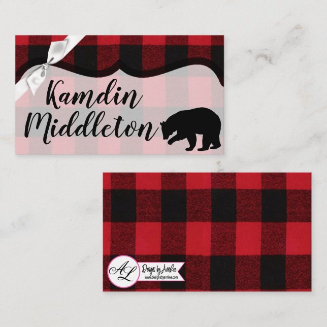 Tarjetas de lugar personalizadas Red Buffalo Plaid (Anverso / Reverso)