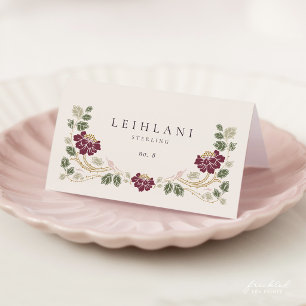 Tarjetas de lugar plegadas de arte floral Borgoña 