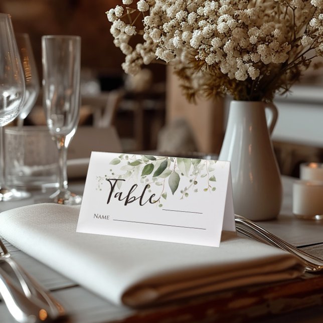 Tarjetas de lugar verdes con caligrafía elegante (Subido por el creador)