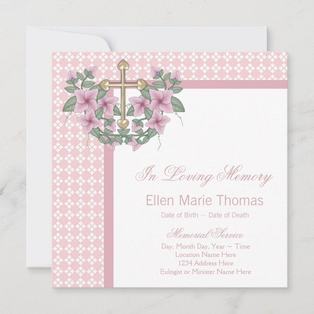 Tarjetas de luto de la Cruz rosa rosa (Anverso)