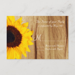 Tarjetas de madera de RSVP del girasol rústico del