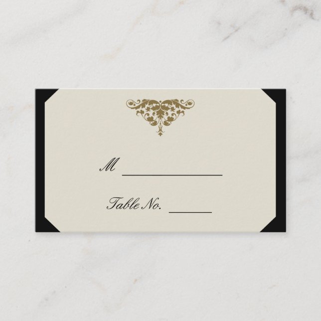 Tarjetas de marfil Black and Gold Damask (Anverso)