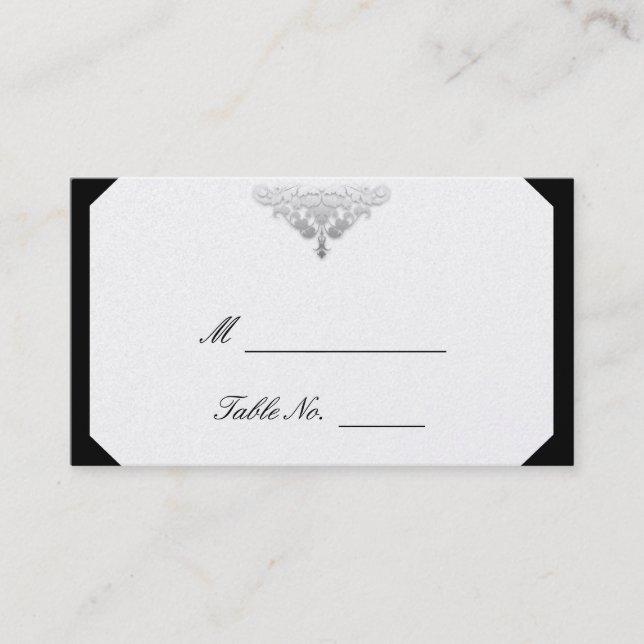 Tarjetas de matrimonio blanco negro y plateado Dam (Anverso)