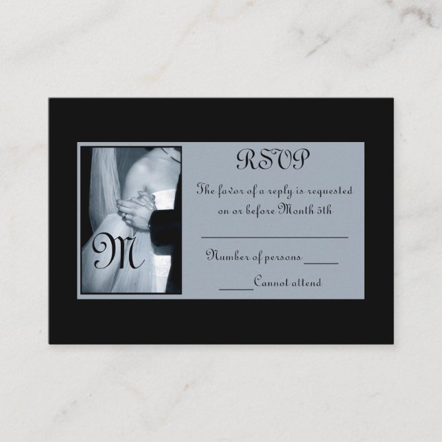 Tarjetas de matrimonio blanco y negro RSVP (Anverso)