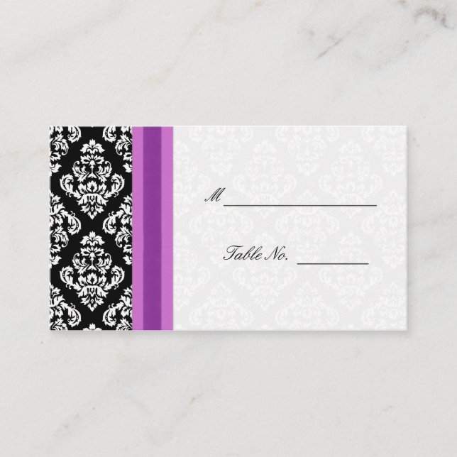 Tarjetas de matrimonio Damask en blanco y negro (Anverso)