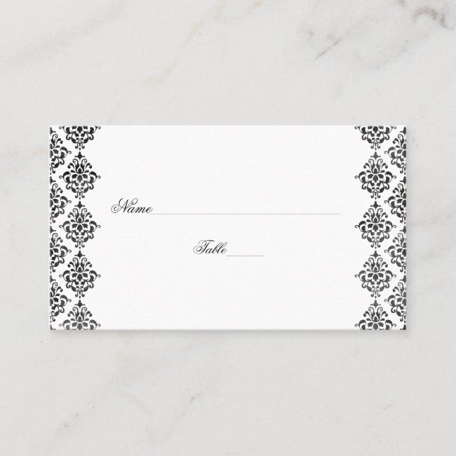 Tarjetas de matrimonio Damask en blanco y negro (Anverso)