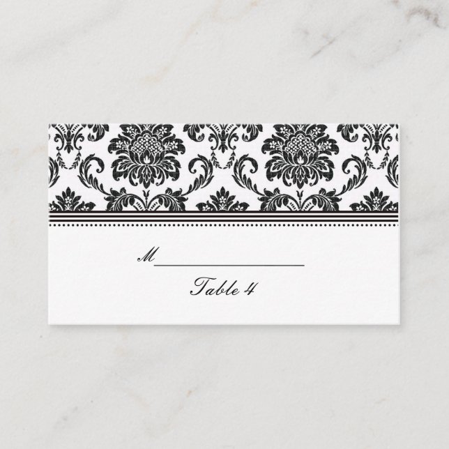 Tarjetas de matrimonio Damask en blanco y negro (Anverso)