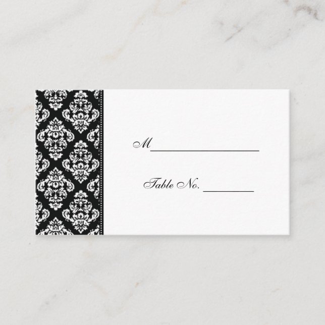 Tarjetas de matrimonio Damask en blanco y negro (Anverso)