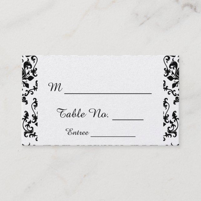 Tarjetas de matrimonio Damask en blanco y negro (Anverso)