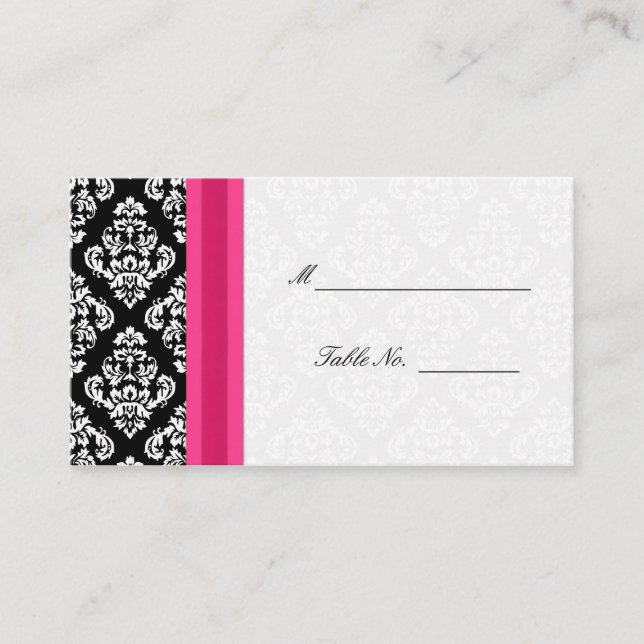 Tarjetas de matrimonio Damask en blanco y negro en (Anverso)