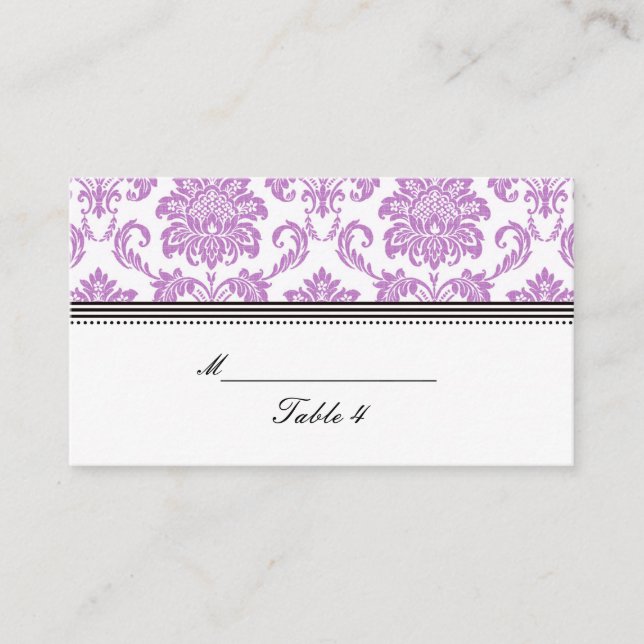 Tarjetas de matrimonio de Damask púrpura (Anverso)