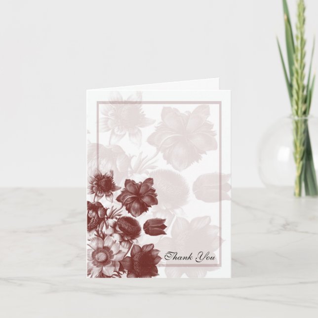 Tarjetas de matrimonio maroon elegante para flores (Anverso)