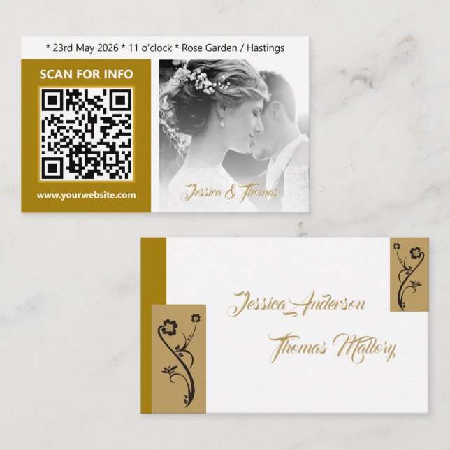 Tarjetas de matrimonio modernas, código QR, foto,  (Anverso / Reverso)