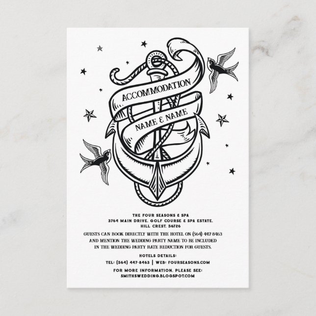 Tarjetas de matrimonio para alojamiento en Tattoo  (Anverso)