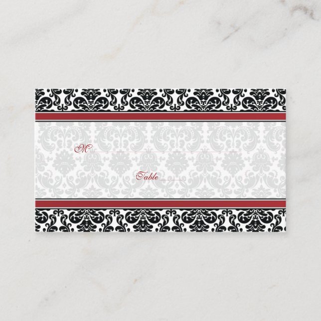 Tarjetas de matrimonio Red, Black, White Damask (Anverso)