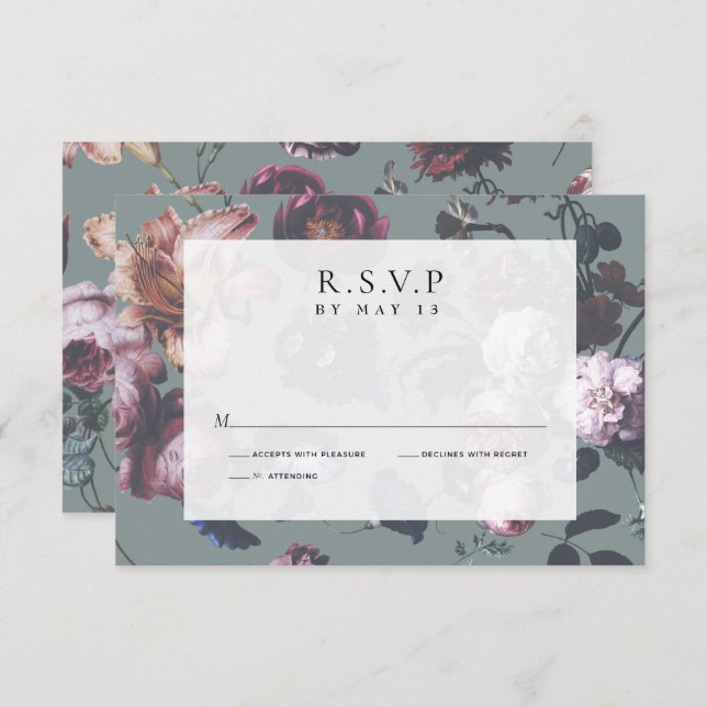Tarjetas de matrimonio RSVP con flor morada románt (Anverso / Reverso)