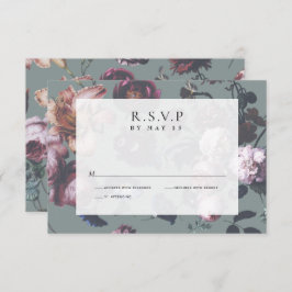 Tarjetas de matrimonio RSVP con flor morada románt