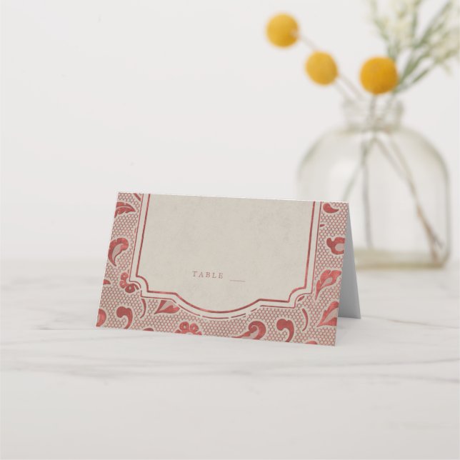 Tarjetas de matrimonio rústico Kraft rojo Lace (Anverso)