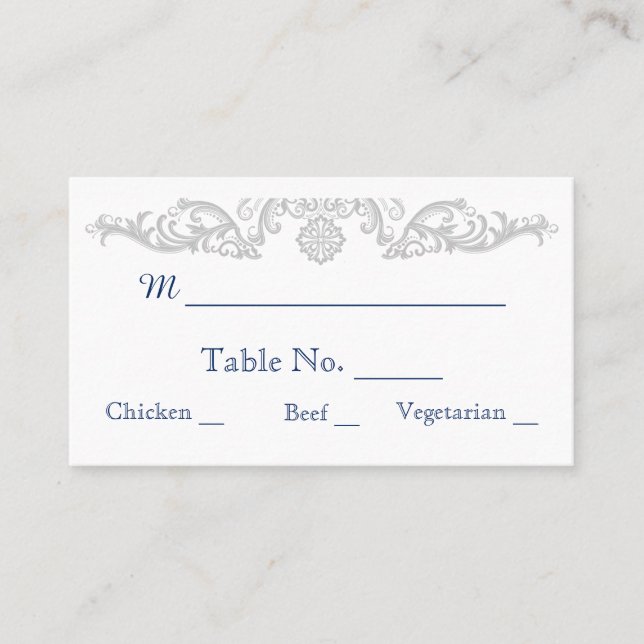 Tarjetas de matrimonio Silver White and Navy Damas (Anverso)