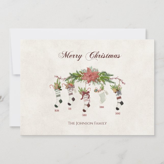 Tarjetas de Medias de Navidad Familiares (Anverso)