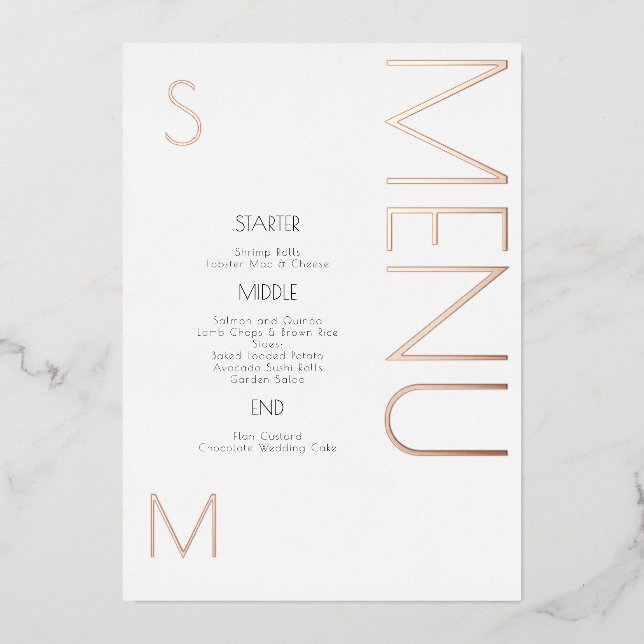 Tarjetas de menú audaces para el día de la boda (Anverso)