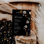 Tarjetas de menú Black Boho Wildflower<br><div class="desc">Las tarjetas de menú boda se caracterizan por el estilo boho, las obras de arte floral, los colores negro y beige, con una mezcla de diferentes estilos de fuente, a menudo de diferentes tamaños, para crear un aspecto único y ecléctico que hace de este menú una estética natural. Colección: https://www.zazzle.com/collections/black_boho_wildflower_wedding_collection-119780854856839209...</div>