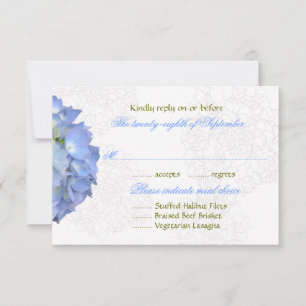 Tarjetas de menú Blue Moon Hydrangea Wedding RSVP