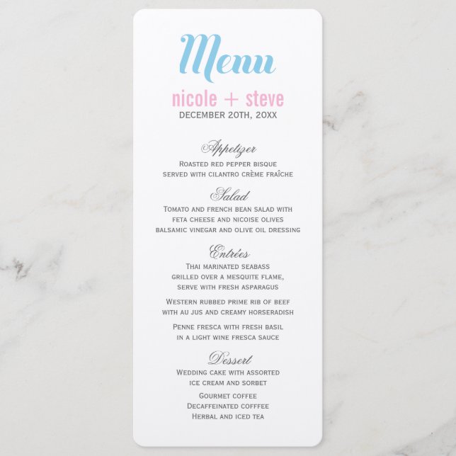Tarjetas de menú Boda azul (Anverso)