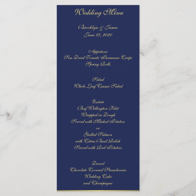 Tarjetas de menú Boda azul (Anverso)
