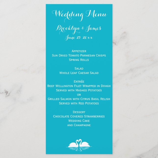 Tarjetas De Menú Boda Azul Y Blanco personalizado  (Anverso)