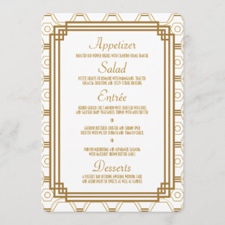 Tarjetas de menú Boda blanco Art Deco