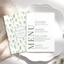 Tarjetas de menú boda botánico rústico de hoja de 