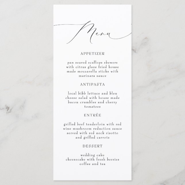 Tarjetas de menú Boda con guión de caligrafía eleg (Anverso)