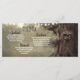 Tarjetas de menú boda de árbol con luces de cadena