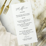 Tarjetas de menú Boda de caligrafía elegante<br><div class="desc">Disfrute de la elegancia intemporal de su día especial con nuestra sencilla y moda caligrafía boda blanco y negro.</div>