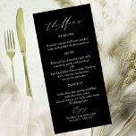 Tarjetas de menú Boda de caligrafía elegante<br><div class="desc">Disfrute de la elegancia intemporal de su día especial con nuestra sencilla y moda caligrafía boda blanco y negro.</div>