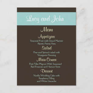 tarjetas de menú Boda de chocolate