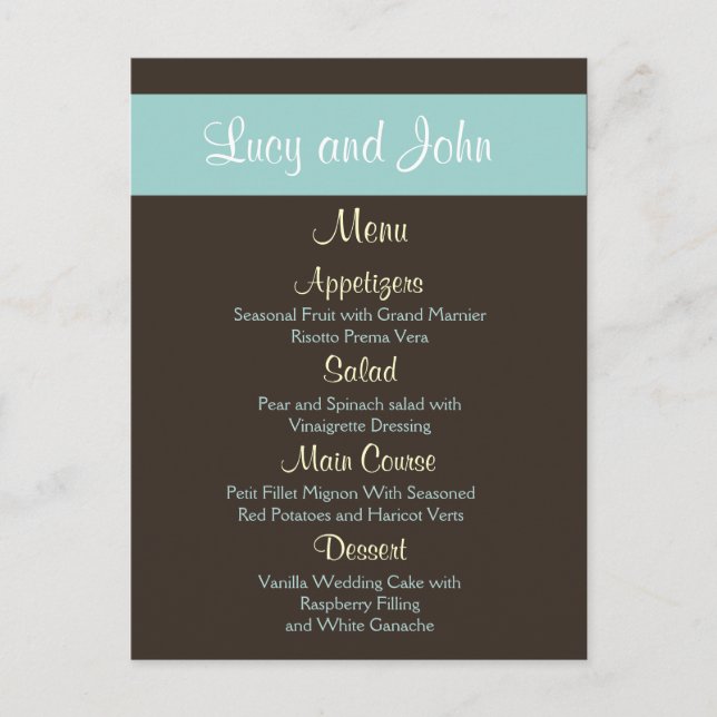 tarjetas de menú Boda de chocolate (Anverso)