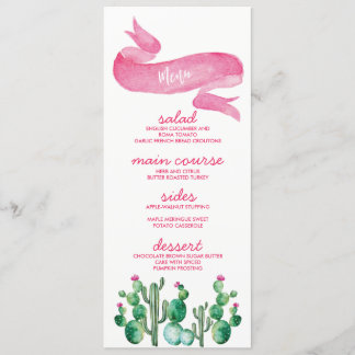 Tarjetas de menú Boda de color de agua del desiert