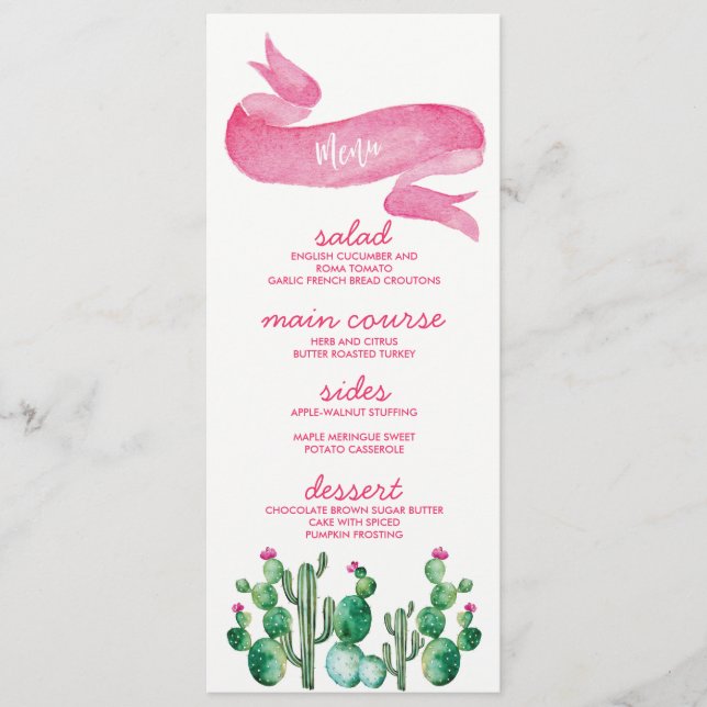 Tarjetas de menú Boda de color de agua del desiert (Anverso)