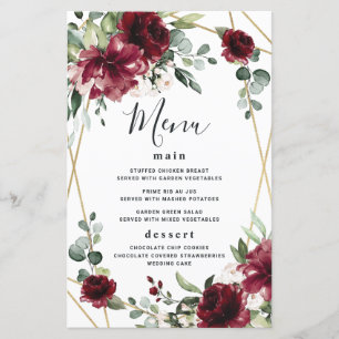Tarjetas de menú Boda de la Rubor Gold Greenerener