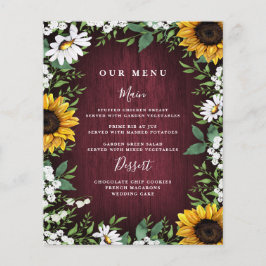 Tarjetas de menú Boda de la vegetación del girasol