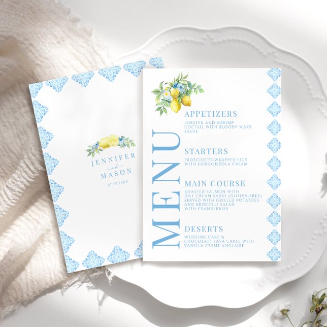 Tarjetas de menú Boda de limón azul mediterráneo (Subido por el creador)