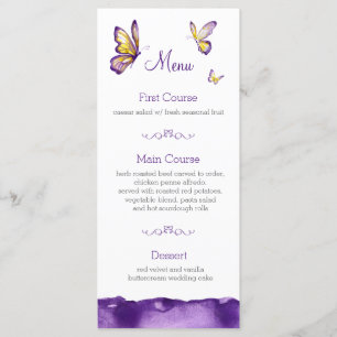 Tarjetas de menú Boda de mariposa   Morado acuarel