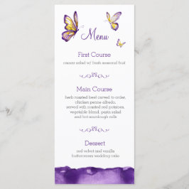 Tarjetas de menú Boda de mariposa | Morado acuarel