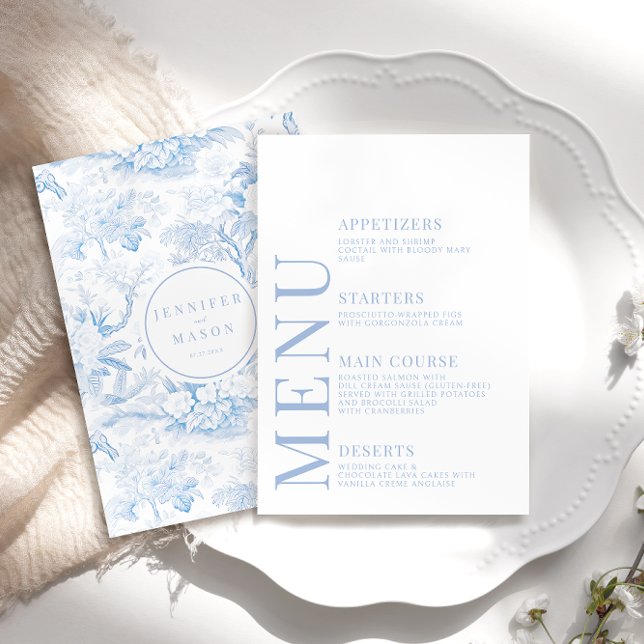 Tarjetas de menú boda de porcelana chinoiserie azu (Subido por el creador)